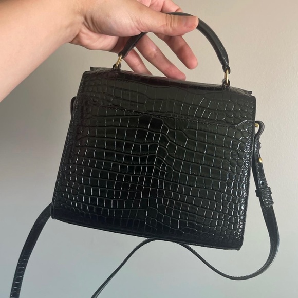 CASSANDRA MINI TOP HANDLE BAG IN CROCODILE-EMBOSSED SHINY LEATHER - Picture 2 of 4